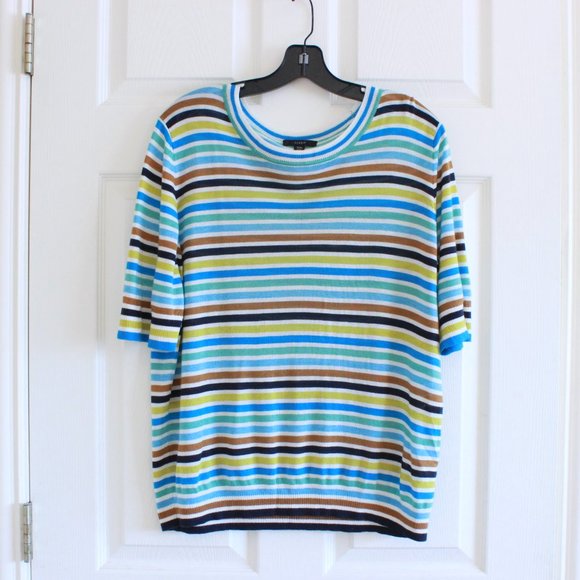J. Crew Lyocell Silk Blend Sweater Lightweight Fine Gauge Stripe Short Sleeve - Picture 1 of 6
